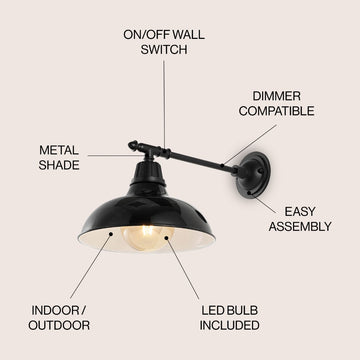 Wallace 12.25" Farmhouse Industrial Indoor/Outdoor Iron LED Victorian Arm Outdoor Sconce